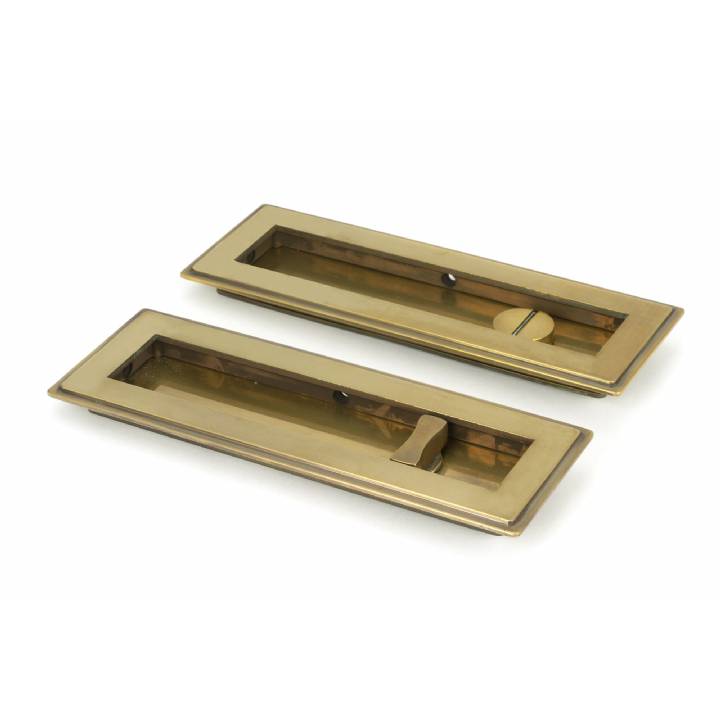 Aged Brass 175mm Art Deco Rectangular Pull - Privacy Set