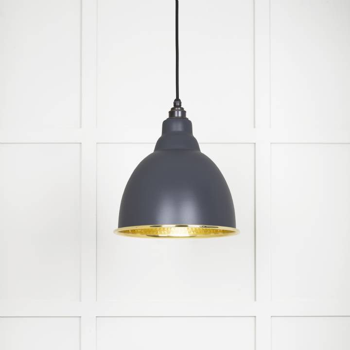 Hammered Brass Brindley Pendant in Slate