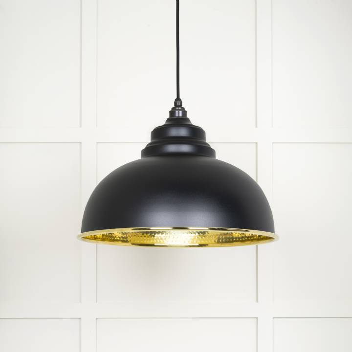 Hammered Brass Harborne Pendant in Elan Black