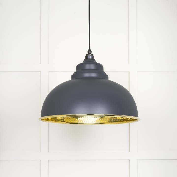 Hammered Brass Harborne Pendant in Slate