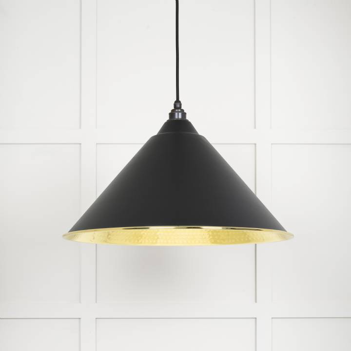 Hammered Brass Hockley Pendant in Elan Black