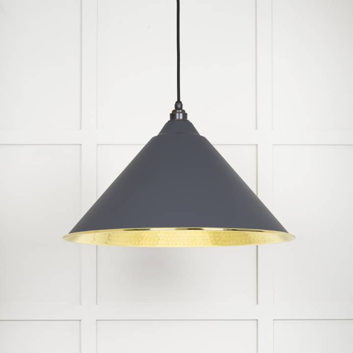 Hammered Brass Hockley Pendant in Slate