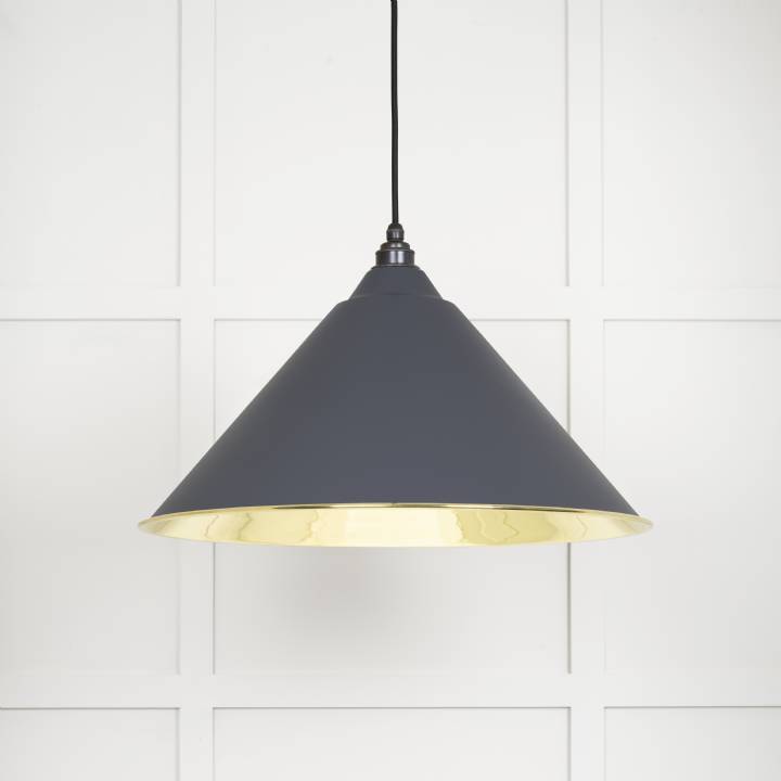 Smooth Brass Hockley Pendant in Slate