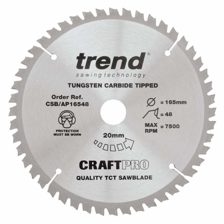 TREND CRAFT SAW BLADE FOR ALUMINUM AND PLASTIC 165 x 20 X 48 TEETH