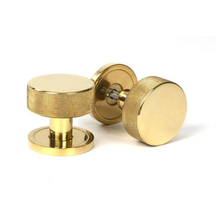 Polished Brass Brompton Mortice/Rim Knob Set (Plain)