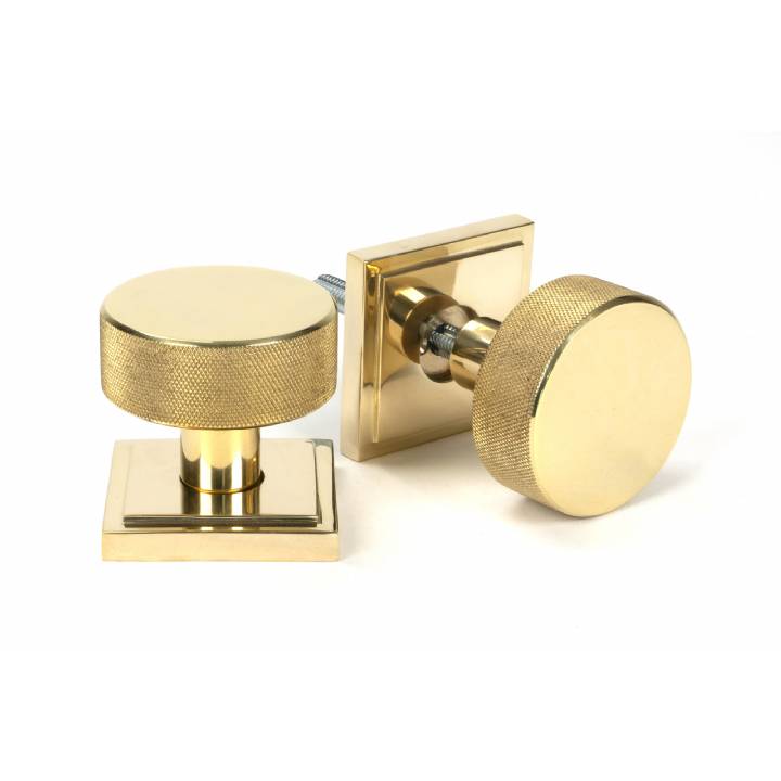 Polished Brass Brompton Mortice/Rim Knob Set (Square)