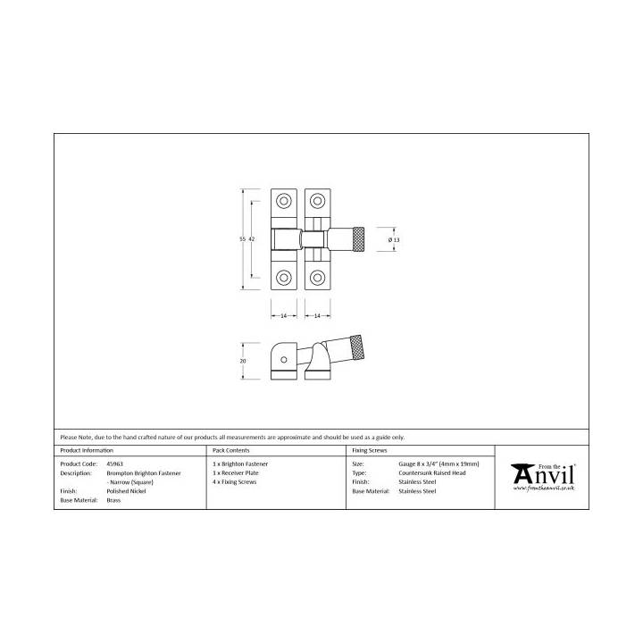 Polished Nickel Brompton Brighton Fastener - Narrow (Square)