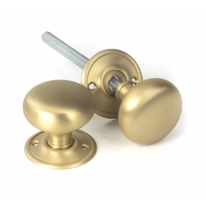 Satin Brass Mushroom Mortice/Rim Knob Set