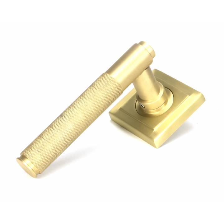 Satin Brass Brompton Lever on Rose Set (Square)