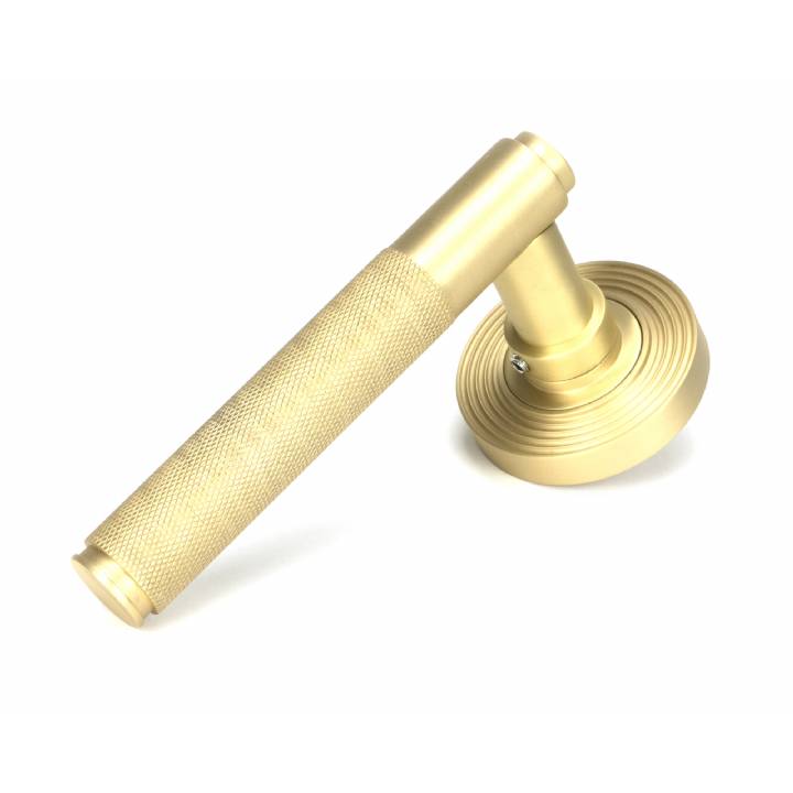 Satin Brass Brompton Lever on Rose Set (Beehive) - Unsprung