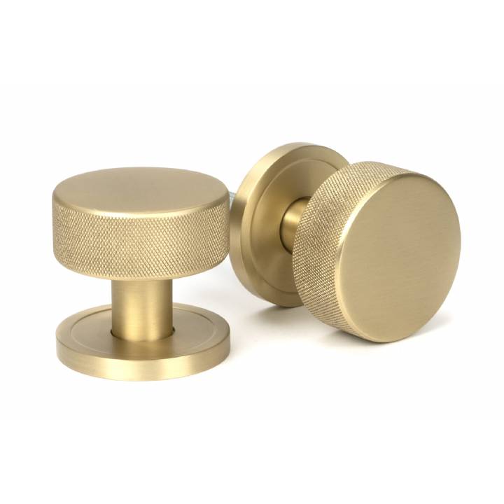 Satin Brass Brompton Mortice/Rim Knob Set (Plain)