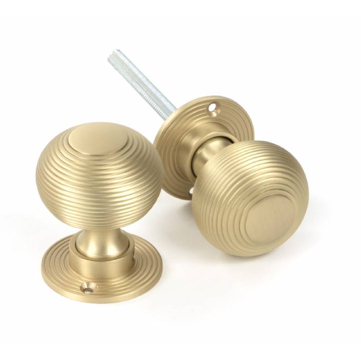 Satin Brass Heavy Beehive Mortice/Rim Knob Set