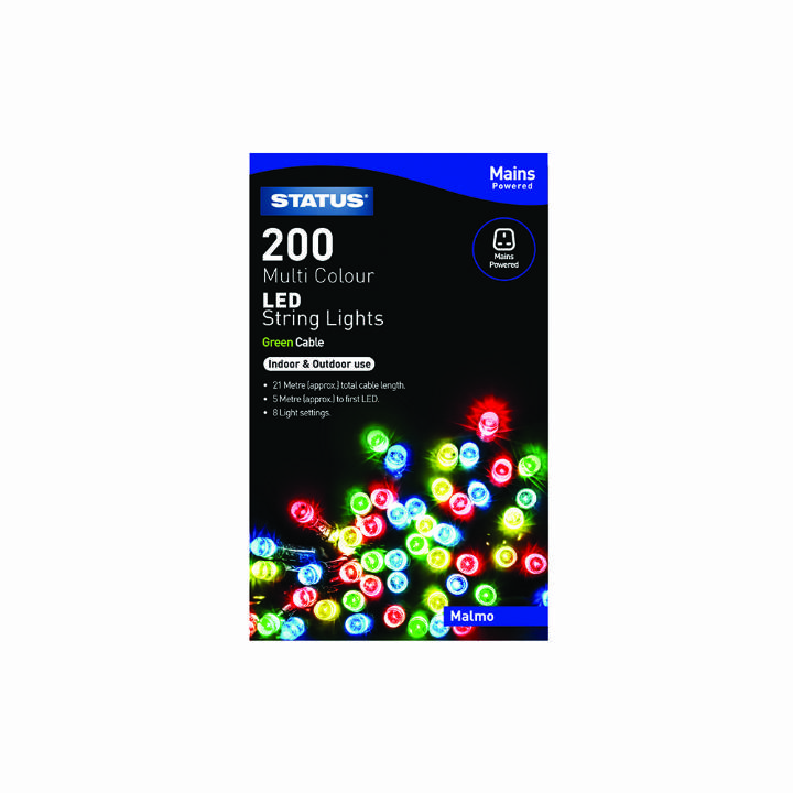 STATUS MALMO 200 MULTI COLOURED LED CHRISTMAS STRING LIGHTS