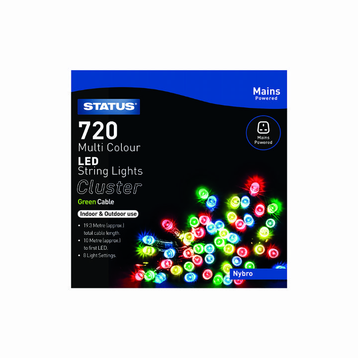 STATUS NYBRO 720 MULTI-COLOURED LED CLUSTER CHRISTMAS LIGHTS