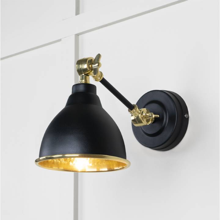 Hammered Brass Brindley Wall Light in Elan Black