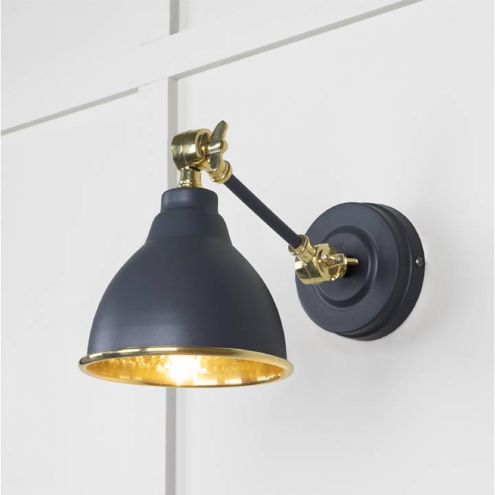 Hammered Brass Brindley Wall Light in Slate