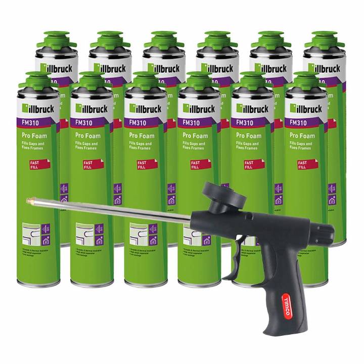 ILLBRUCK B3 EXPANDING FOAM 750ML X 12 & TIMCO FOAM APPLICATOR GUN