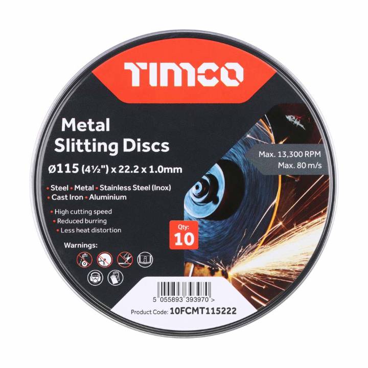 TIMCO 115 X 22.2 MM BONDED ABRASIVE CUTTING DISC 10PK