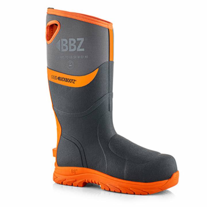 BUCKLER SAFETY WELLINGTON BOOTS GREY & HI-VIZ ORANGE WITH METATARSAL PROTECTION