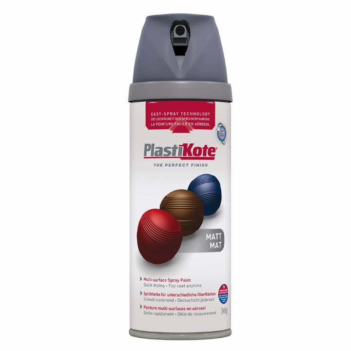 PLASTIKOTE TWIST & SPRAY GREY MATT PAINT 400ML