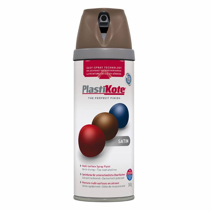 PLASTIKOTE TWIST & SPRAY BROWN SATIN PAINT 400ML