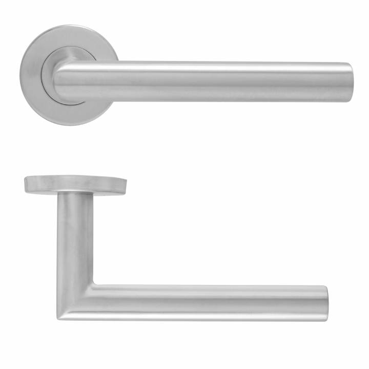 ECLIPSE MITRED LEVER ON ROSE DOOR HANDLE STAINLEES STEEL