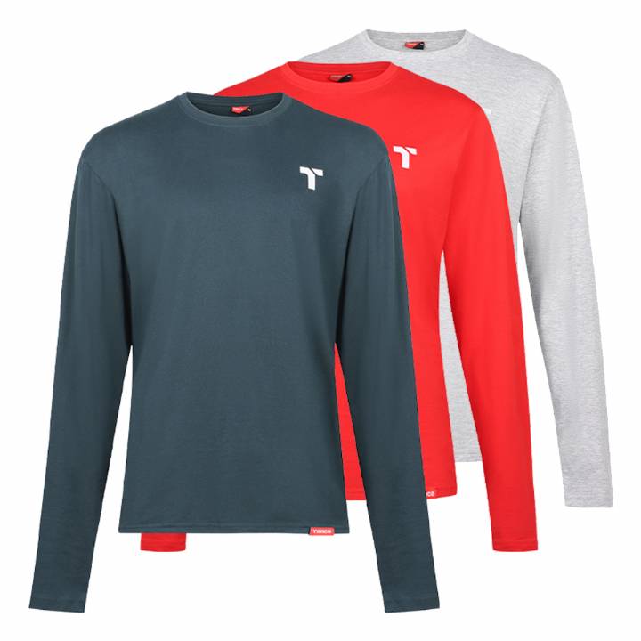 TIMCO LONG SLEEVE T-SHIRT RED, GREY & GREEN 3PK
