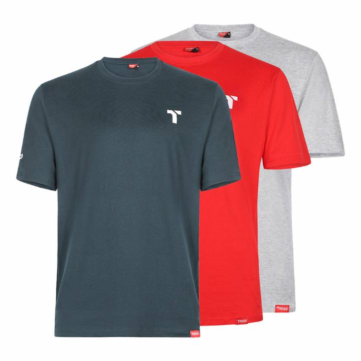 TIMCO SHORT SLEEVE TRADE T-SHIRT GREY, RED & GREEN 3PK