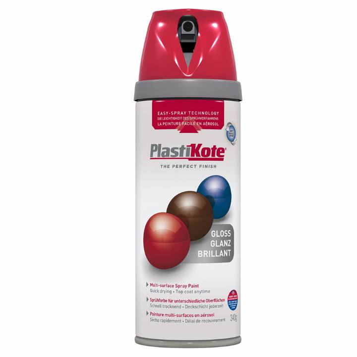 PLASTIKOTE TWIST & SPRAY BRIGHT RED GLOSS PAINT 400ML