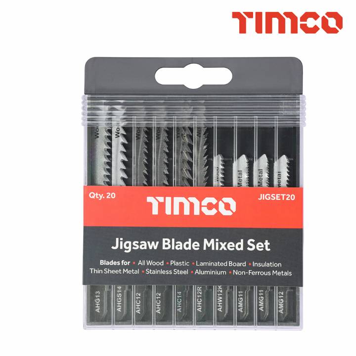 TIMCO MIXED JIGSAW SET - WOOD & METAL CUTTING - HIGH CARBON STEEL & HSS BLADES PK 20