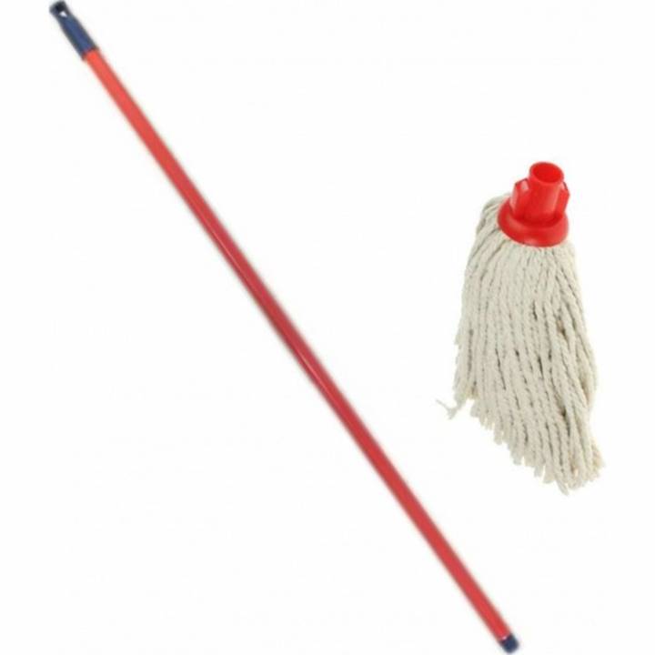 COTTON MOP AND HANDLE RED