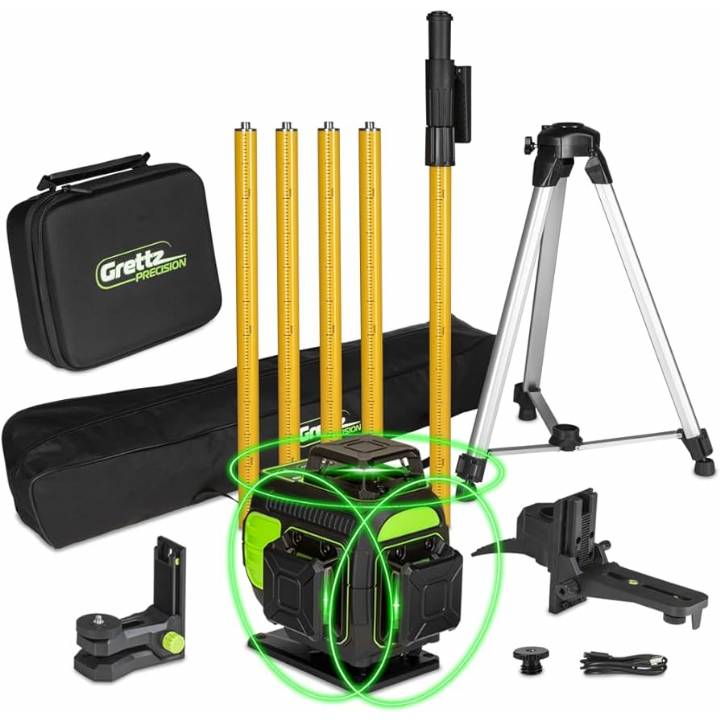 GRETTZ MULTI LINE GREEN BEAM LASER KIT inc TRIPOD POLE