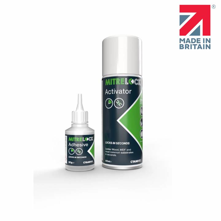 MITRELOCK WOOD MITRE ADHESIVE KIT WITH DMPT-FREE AEROSOL ACTIVATOR