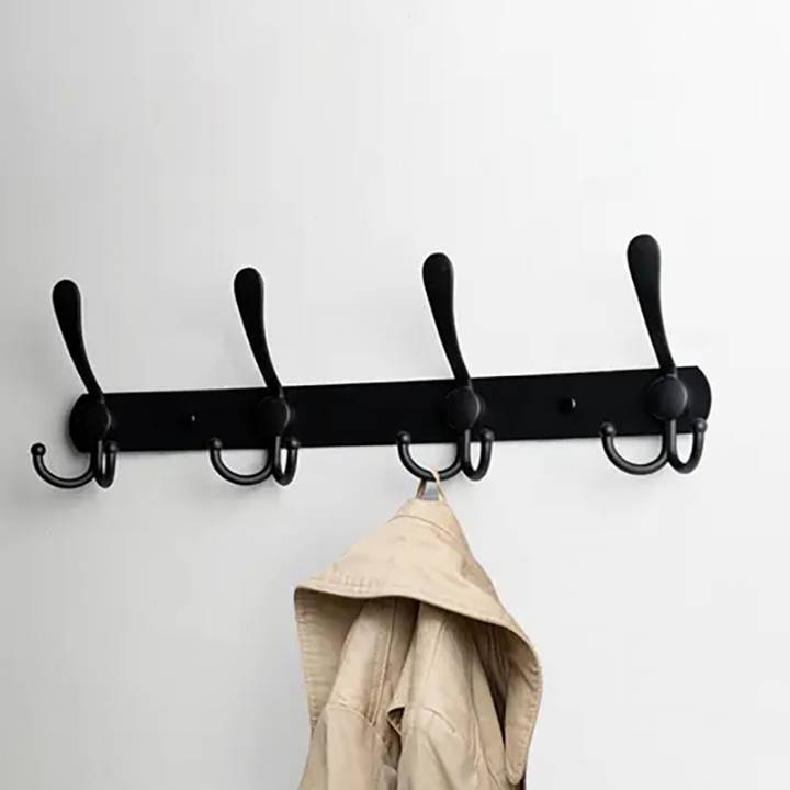 WUH CLOTHING WALL HOOK TWIN BLACK METAL 4 HANGERS